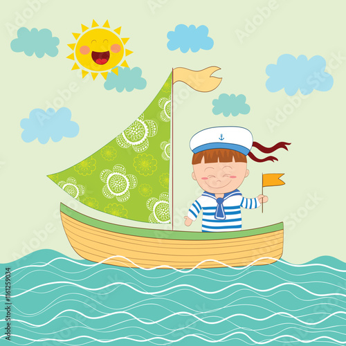 Voyage drawing sailboat kid sea icons cartoon design