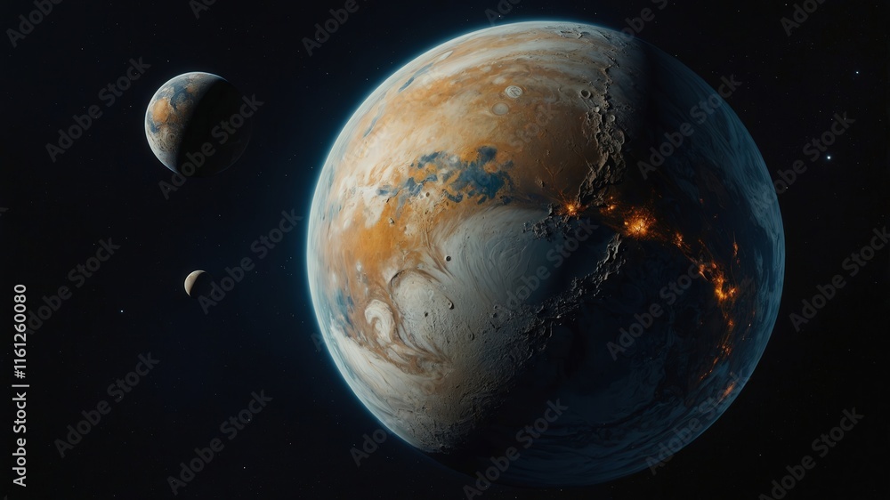 Obraz premium space, planet, earth, star, universe, astronomy, galaxy, sun, moon, stars, sky, night, cosmos, light, science, world, globe, sphere, solar, outer, illustration, nebula, fantasy, atmosphere, orbit