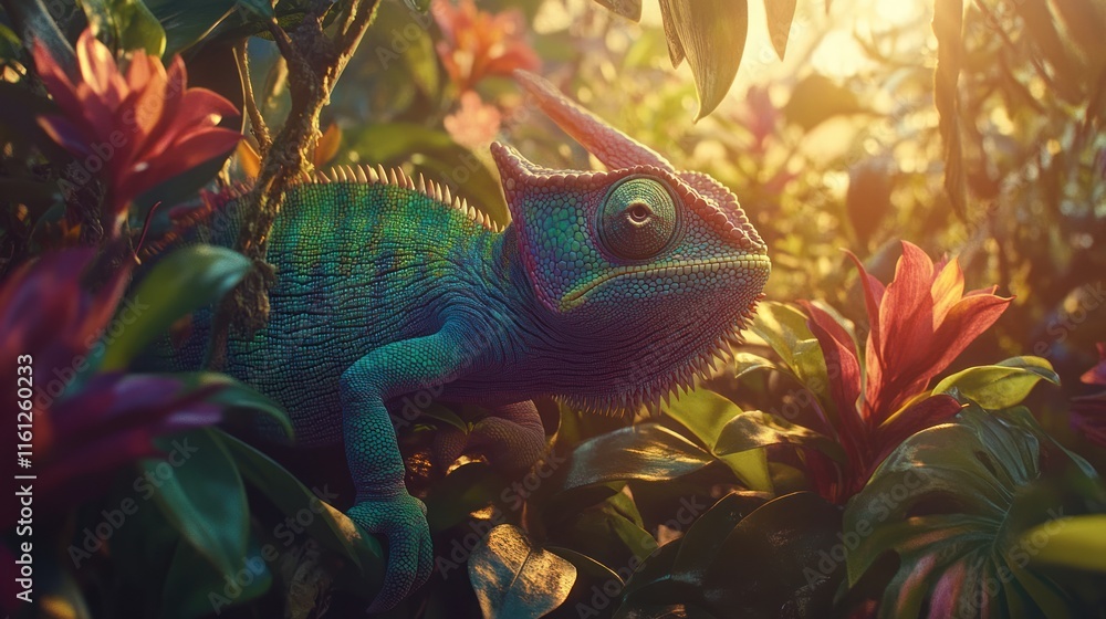 Vibrant Chameleon in Lush Tropical Paradise Vibrant Chameleon in Lush Tropical Paradise