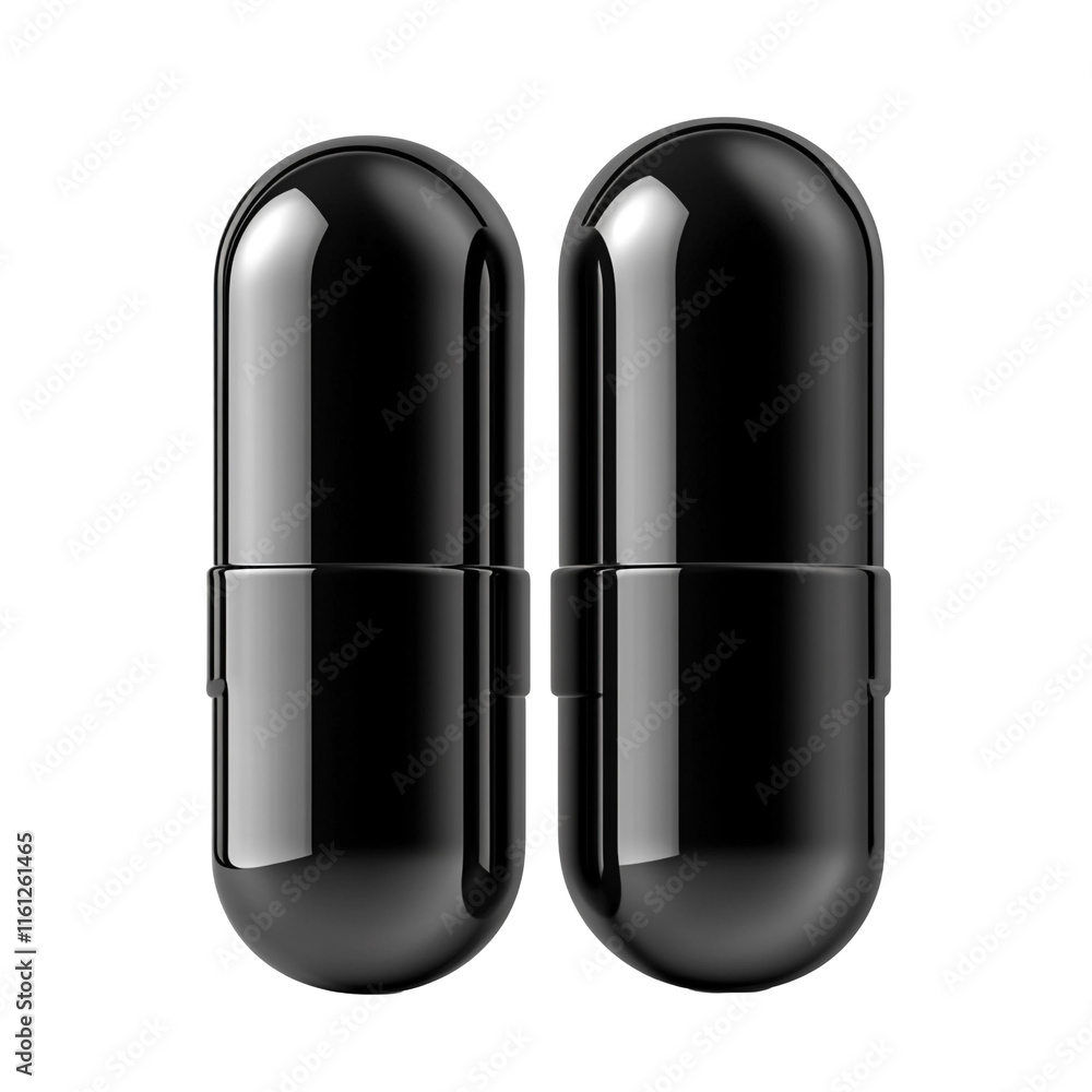 Two Sleek Black Capsules: A Detailed Product Shot Two Sleek Black Capsules: A Detailed Product Shot