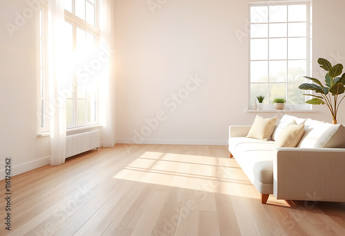Wallpaper Mural White bedroom interior with corner sofa and coffee table, beige carpet and white floor. Torontodigital.ca
