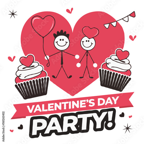 Valentines Day Party Love, Cupcakes, Hearts, heartshaped balloons, cupcakes with heart toppings