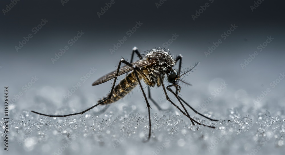 Fototapeta premium Mosquito on frosty surface 