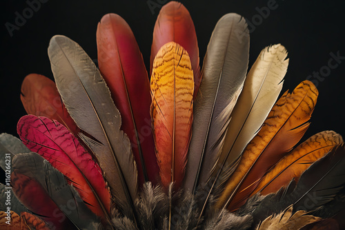 Create a unique display of feathers in a fan pattern photo