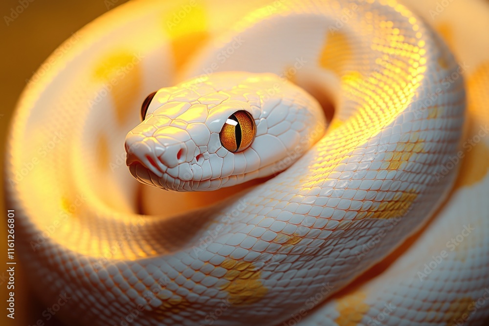 A close-up shot of a white snake lying on a table, great for scientific or educational purposes A close-up shot of a white snake lying on a table, great for scientific or educational purposes