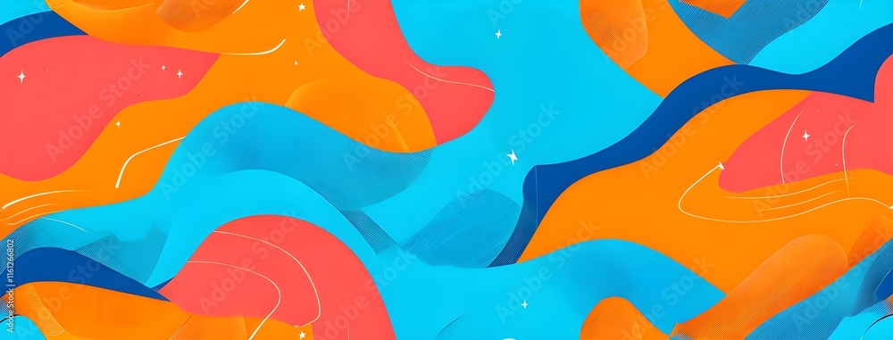 Naklejka premium vibrant patchwork of abstract shapes with pencil texture details