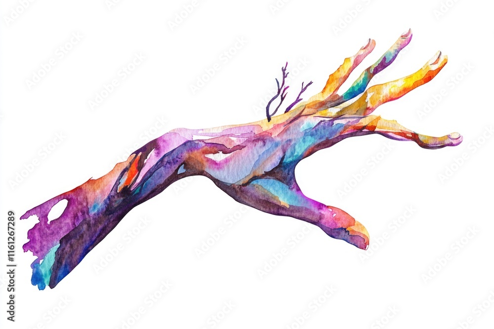 Fototapeta premium A watercolor illustration of a hand stretching out to grab something