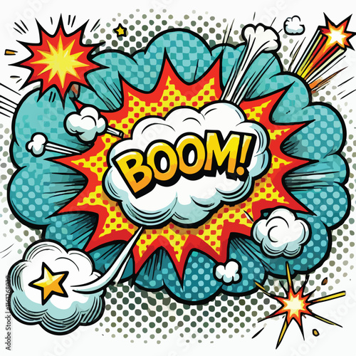 Cartoon comic sign burst cloud. Speech bubble, boom sign expression and   on a white background