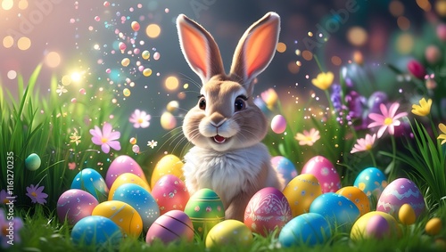 Wallpaper Mural Playful Easter Bunny with Easter Eggs in a Vibrant Garden
 Torontodigital.ca