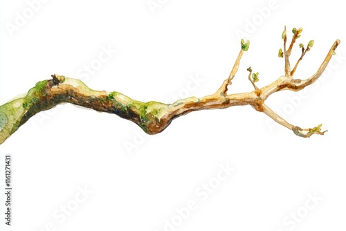 A whimsical illustration of a tree branch rendered in watercolor style photo