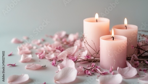 Serene Pink Candles with Delicate Flower Petals