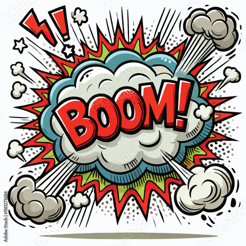 Cartoon comic sign burst cloud. Speech bubble, boom sign expression and   on a white background