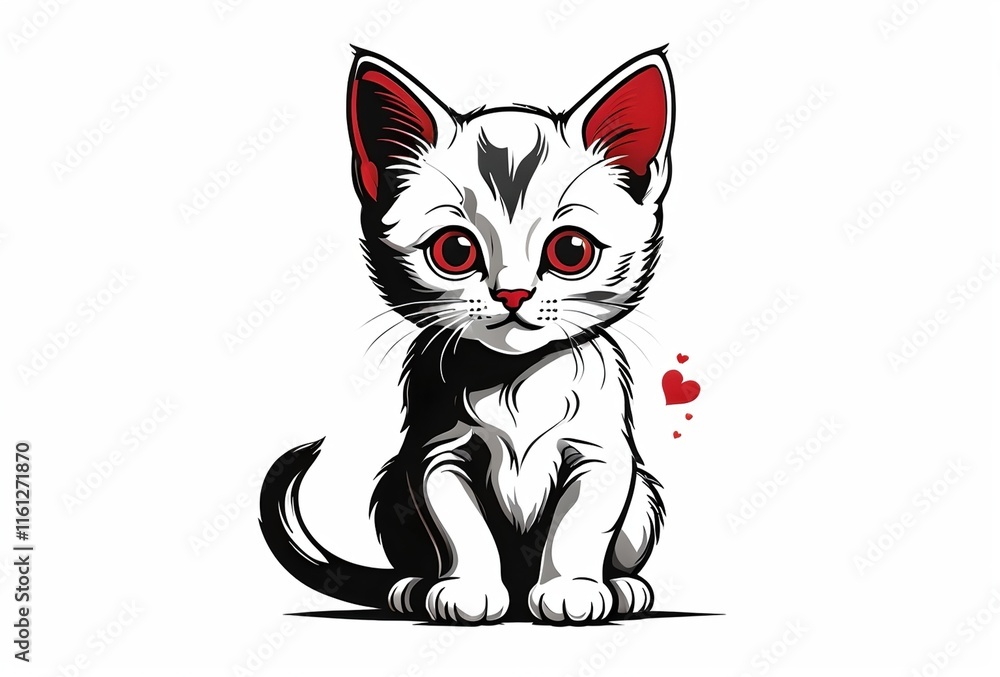 Obraz premium illustration of a drawn cute kitten, isolated on white background
