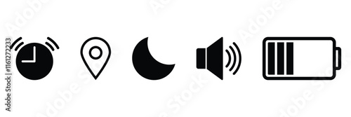 Vector Set of Mobile Phone Status Bar Icons. User Interface Phone Status Bar Icon Set. Digital Phone Status Bar Icon Collection in Vector.