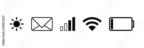 Vector Set of Mobile Phone Status Bar Icons. User Interface Phone Status Bar Icon Set. Digital Phone Status Bar Icon Collection in Vector.