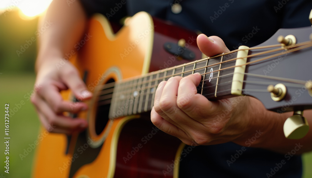 Fototapeta premium Close-up of a Person Playing Acoustic Guitar