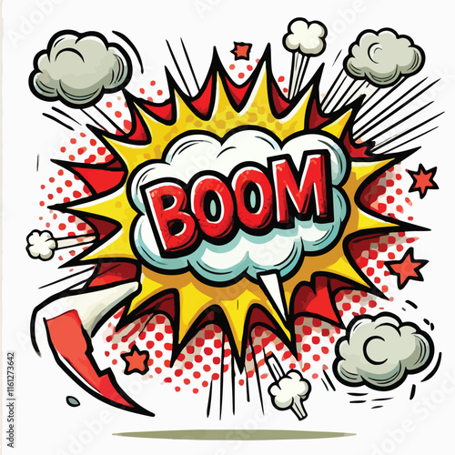 Cartoon comic sign burst cloud. Speech bubble, boom sign expression and   on a white background