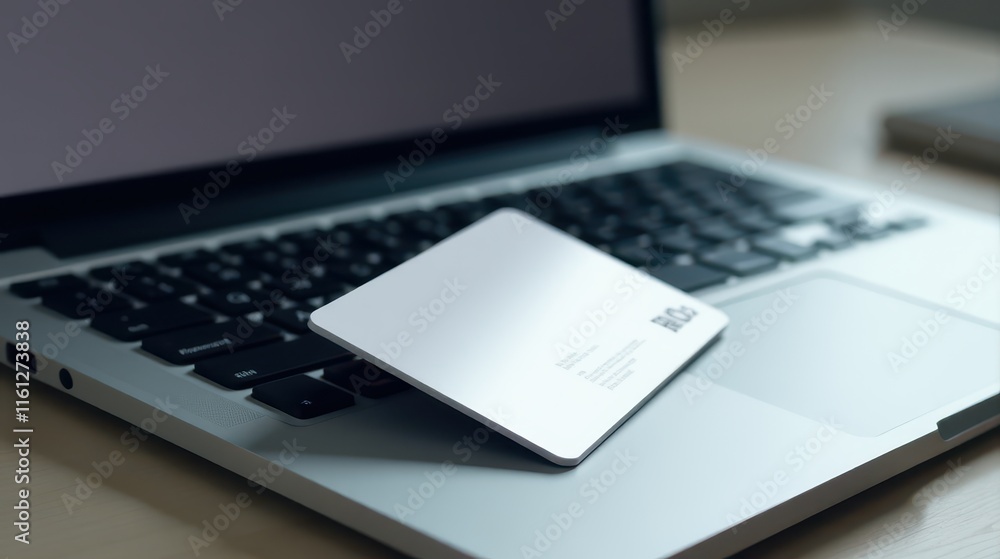 A sleek credit card rests on a laptop keyboard, symbolizing digital finance and modern technology A sleek credit card rests on a laptop keyboard, symbolizing digital finance and modern technology