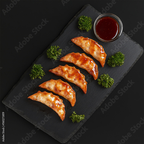 fried dumplings with sausce, gyoza photo