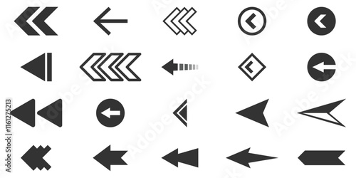 Left arrows icon set. Vector set of swipe arrows. Arrow vector icon. Arrows collection. Vector illustration.