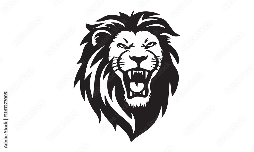 Fototapeta premium Black and white Lion head vector illustration with symmetrical design, for your logo template