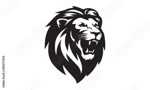 Black and white Lion head vector illustration with symmetrical design, for your logo template