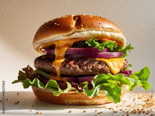 Mouthwatering Gourmet Burger with Colors and Textures photo