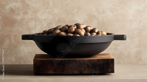 Versatile potato baker for cast iron wood burners and multi-fuel stoves - perfect for rustic cooking and outdoor feasts. Ebonwood. Illustration photo