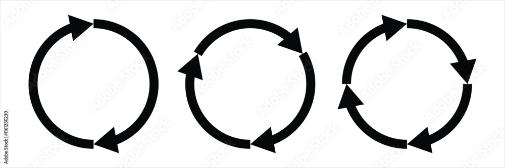 Black circle vector arrow. Refresh arrow icon. Loading arrow icon. Vector illustration. Black circle vector arrow. Refresh arrow icon. Loading arrow icon. Vector illustration.