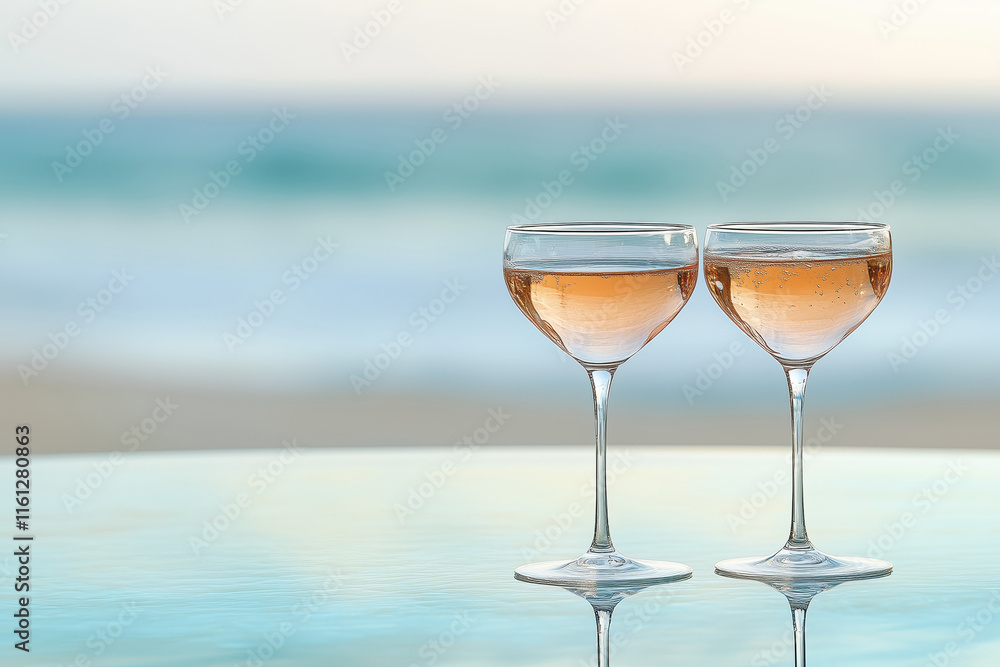 Set of two elegant coupe glasses with rose sparkling wine Set of two elegant coupe glasses with rose sparkling wine
