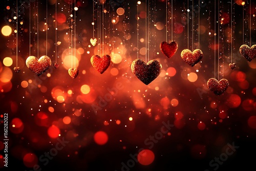 An abstract Valentine's Day background filled with swirling hearts in vibrant reds and pinks, evoking love and romance in a dreamy design.