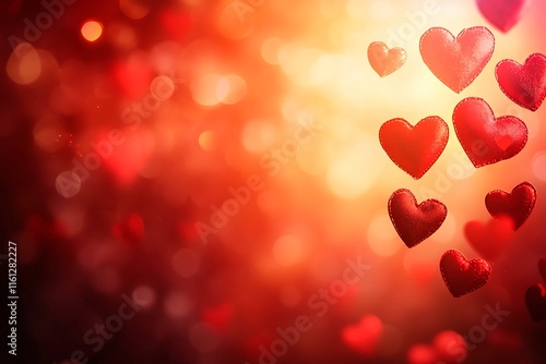 An abstract Valentine's Day background filled with swirling hearts in vibrant reds and pinks, evoking love and romance in a dreamy design.