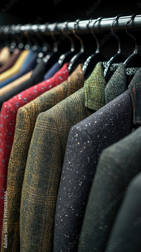 Obraz premium A Row of Mens Jackets Hanging on a Rack