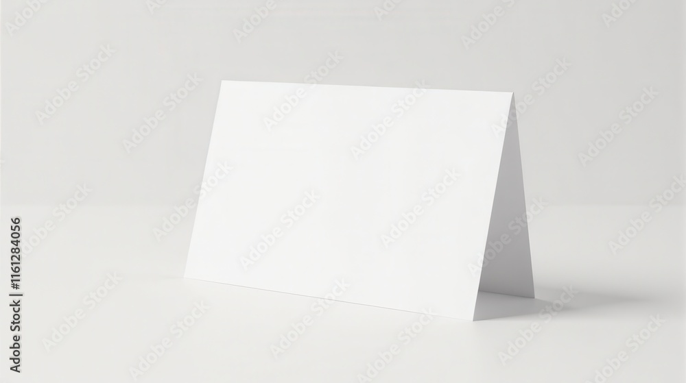 Blank white tent card standing on a minimalist surface, perfect for branding, presentations, or custom design uses Blank white tent card standing on a minimalist surface, perfect for branding, presentations, or custom design uses