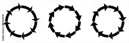 Circle Arrow icon set vector illustration. refresh, reload, Set of circle arrows rotating, different circular arrows of black color isolated, recycle sign, Arrow clock wise rotating symbol.