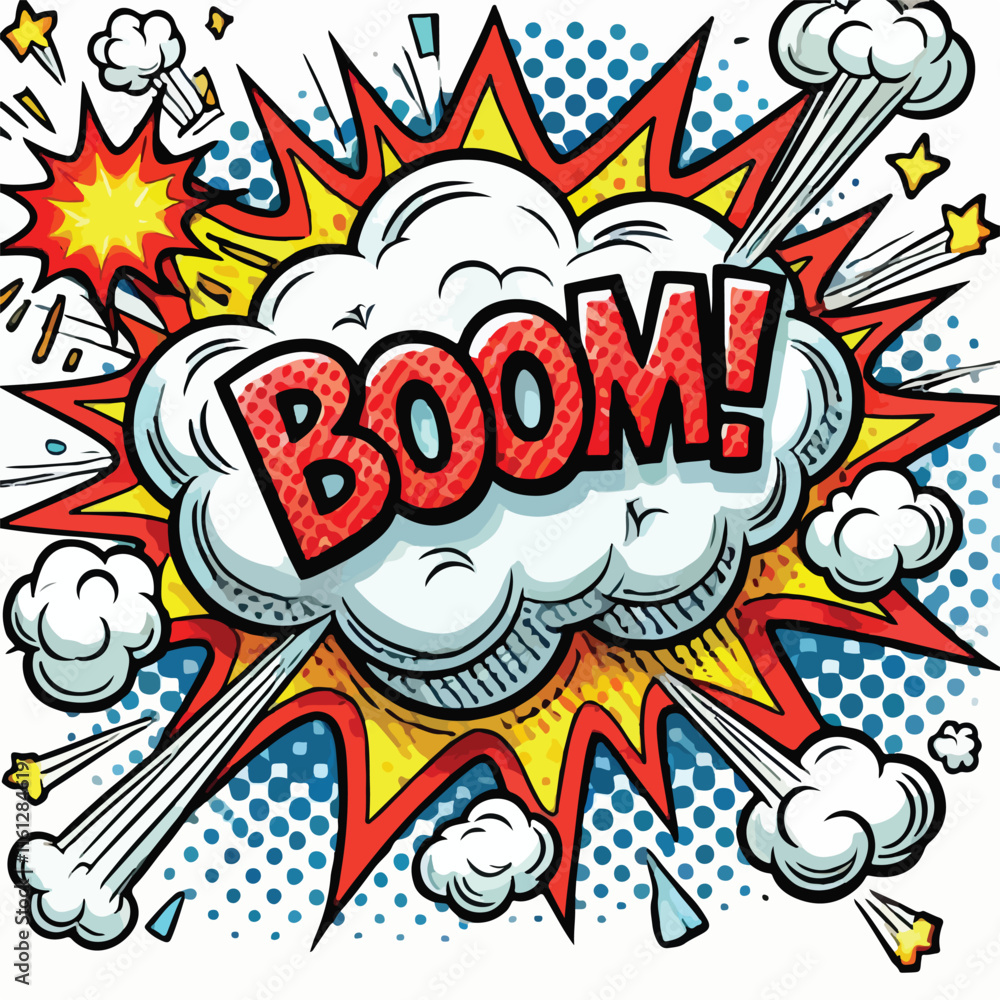 Fototapeta premium Cartoon comic sign burst cloud. Speech bubble, boom sign expression and on a white background