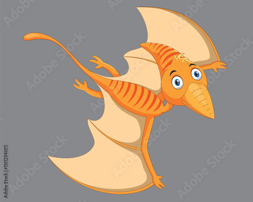 Cute pterodactyl cartoon on black background vector illustration