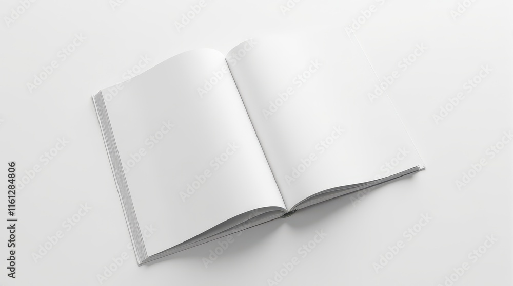 Open blank book on a white background, showcasing empty pages ready for text or illustrations Open blank book on a white background, showcasing empty pages ready for text or illustrations