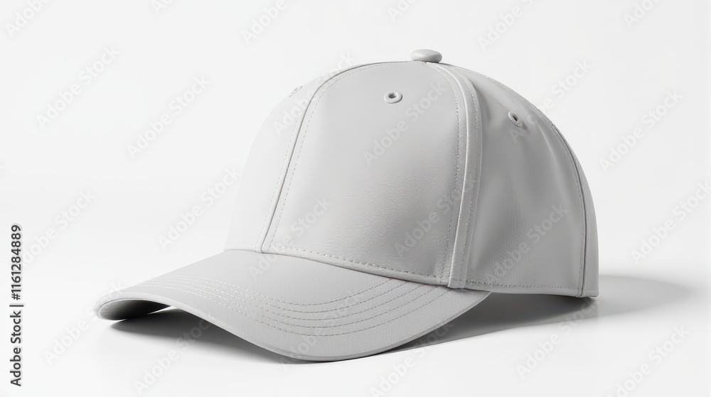 Fototapeta premium A sleek gray baseball cap isolated on a clean white background, showcasing its textured fabric and modern design