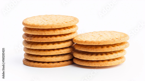 Stack of Sweetmeal Digestive Biscuits Isolated on White Background photo