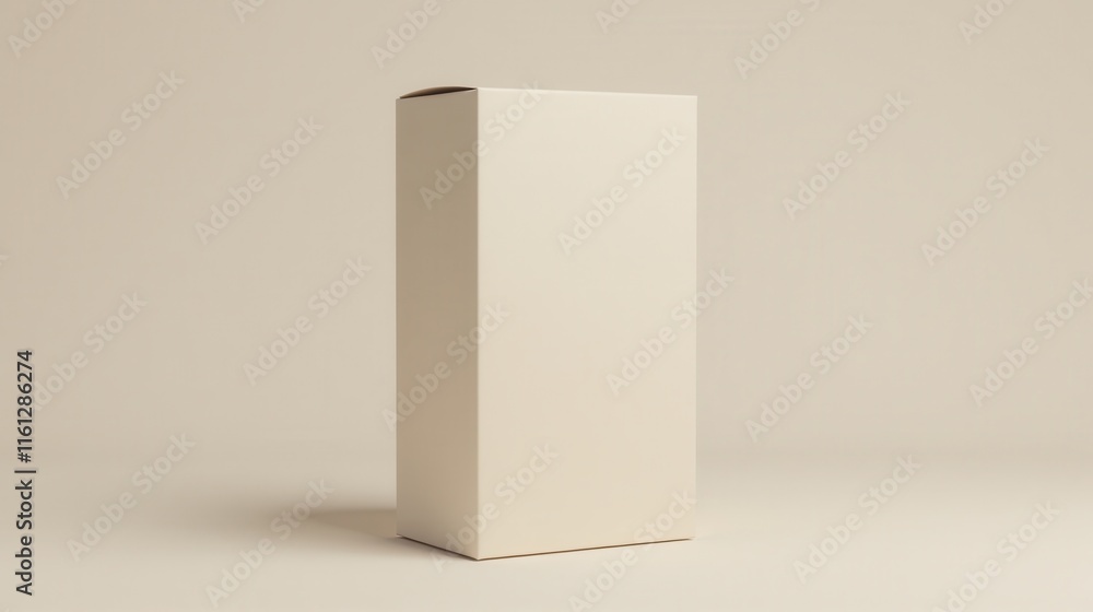 Minimalist beige cardboard box standing upright on a neutral background, perfect for packaging and branding mockups Minimalist beige cardboard box standing upright on a neutral background, perfect for packaging and branding mockups