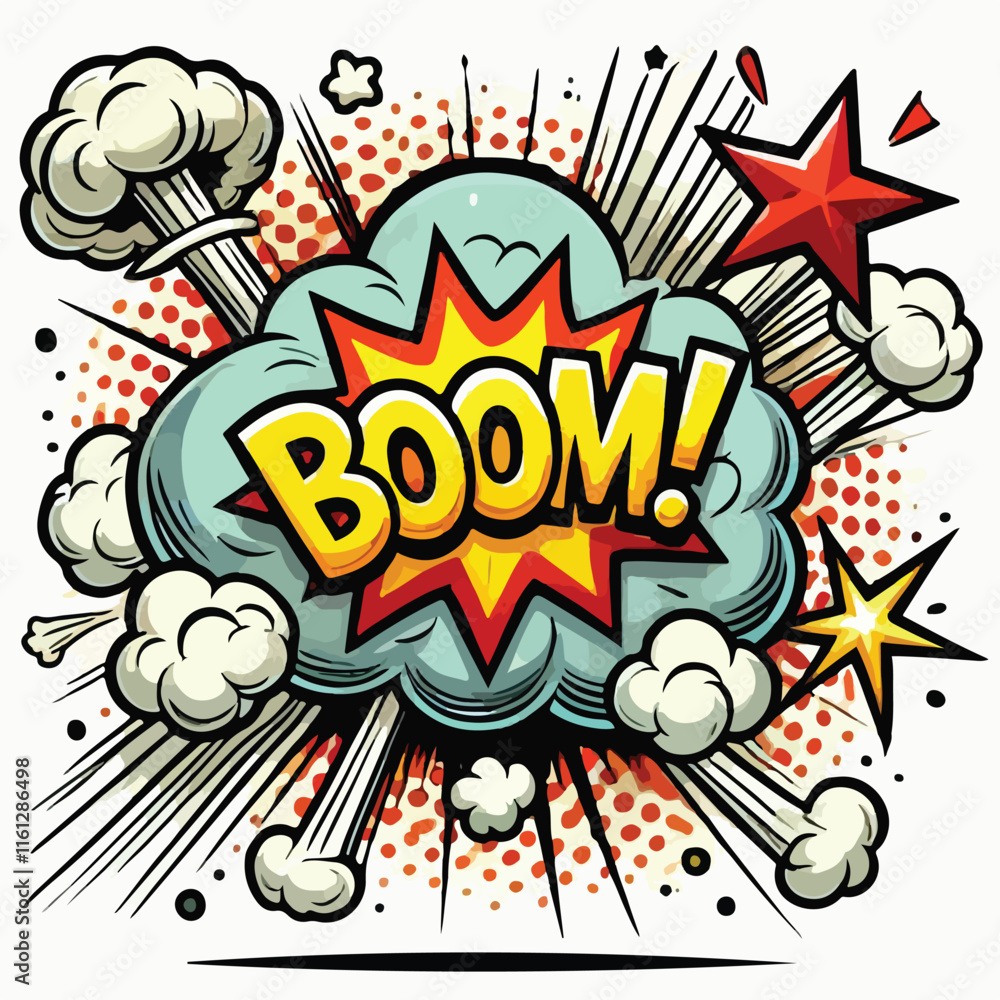 Fototapeta premium Cartoon comic sign burst cloud. Speech bubble, boom sign expression and on a white background