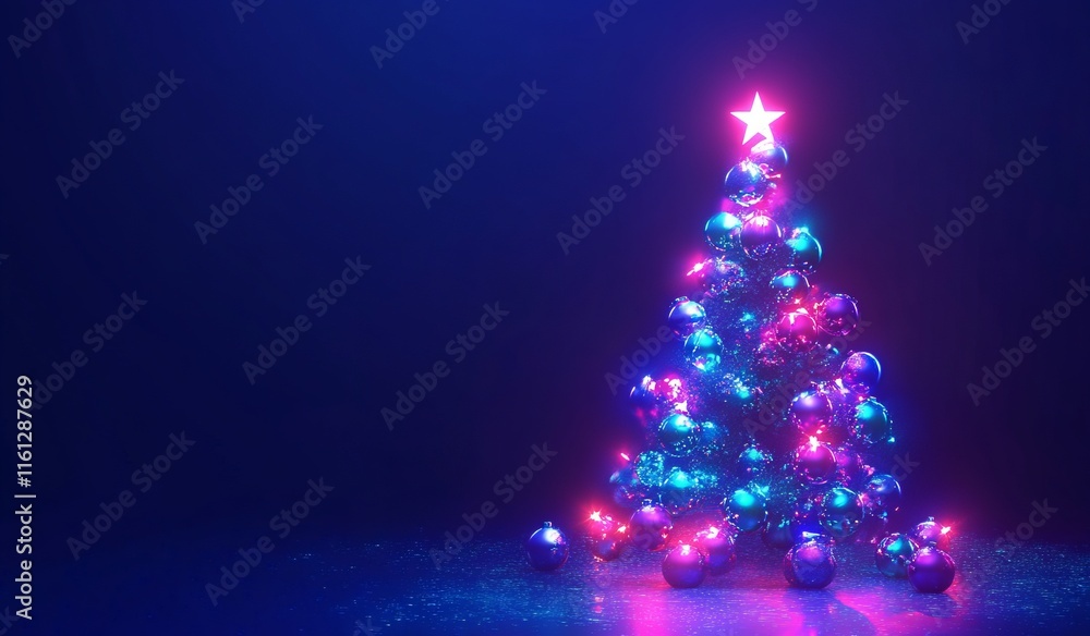 New Year background, a dark blue gradient background with a Christmas tree made of light and glowing New Year background, a dark blue gradient background with a Christmas tree made of light and glowing