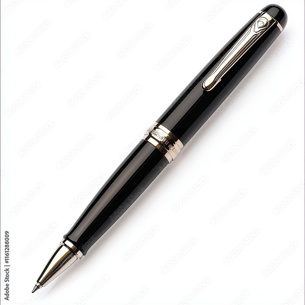 Isolated on white, a black ballpoint pen with a metallic finish, is simple and professional, a realistic photo blank area for copy space, with great detail Isolated on white, a black ballpoint pen with a metallic finish, is simple and professional, a realistic photo blank area for copy space, with great detail