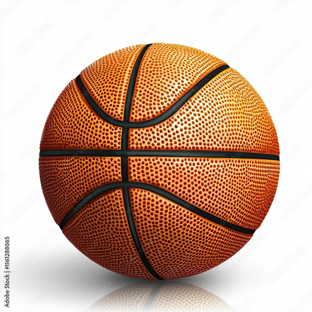 Fototapeta premium Isolated on white, a bright orange basketball with detailed texture and black lines., realistic photo copy space, great detail sharp focus