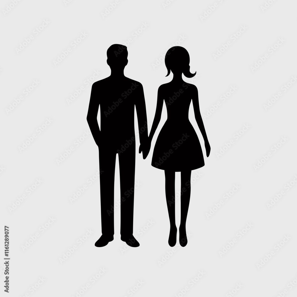 very simple flat and minimalist silhouette of a man and a woman in black on a white background very simple flat and minimalist silhouette of a man and a woman in black on a white background