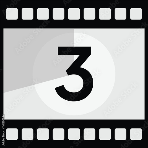 Movie Countdown Frame. Retro design. Old film movie timer count. Vintage cinema. Number count. Vector illustration.