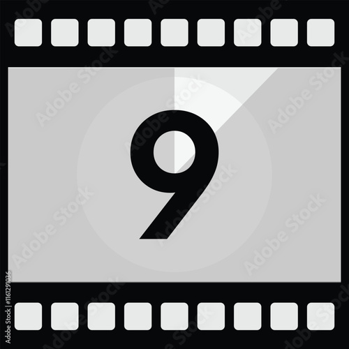 Movie Countdown Frame. Retro design. Old film movie timer count. Vintage cinema. Number count. Vector illustration.