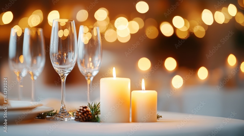 Elegant Table Setting with Soft Candlelight and Decorative Plate Creating a Warm Romantic Atmosphere for Celebrations or Special Occasions Elegant Table Setting with Soft Candlelight and Decorative Plate Creating a Warm Romantic Atmosphere for Celebrations or Special Occasions