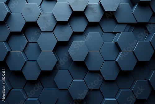 Hexagonal dark blue navy background texture placeholder, 3d illustration, 3d rendering backdrop